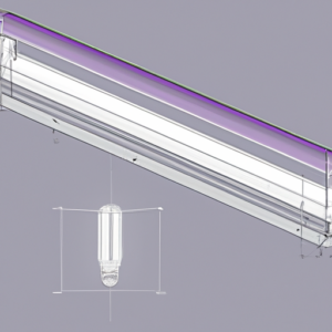A construction drawing of a fluorescent light tube product with a light background.